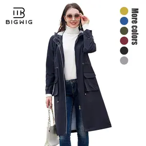 Women's Spring Long Raincoat, Outdoor Windproof Windbreaker, Hooded Waterproof Jacket, Breathable Lined Transitional Season Jacket