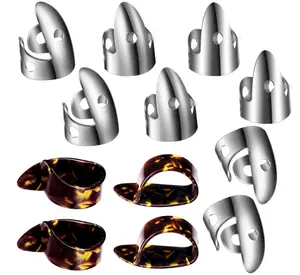 Shappy 12 Pcs Steel Finger Picks Set with Stainless Steel & Tortoiseshell Thumb Picks Metal Adjustable Bass Guitar Accessories for Guitar Banjos Stylish Style