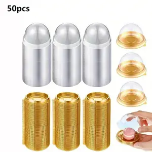 50 Transparent Plastic Mini Cake Boxes with Lids, Christmas Round Cupcake Trays, Egg Tart Containers, Baking Packaging, Kitchen Tools