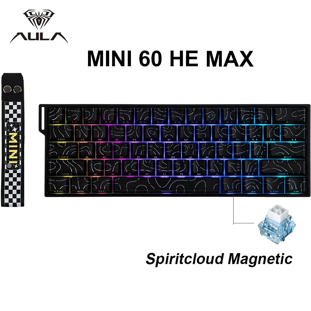 AULA MINI60 HE PRO/MAX Wireless Hall Effect Mechanical Gaming Magnetic Keyboard, 60% Tri-Mode (Bluetooth/2.4G/USB-C), Rapid Trigger, 8000Hz Polling Rate, Hot Swappable, RGB Backlight, FPS Esports PC Gaming Accessory rgb backlit