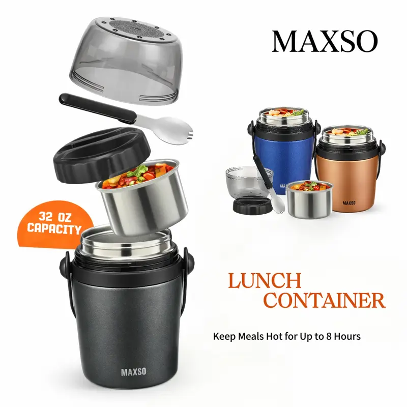 MAXSO Soup Thermo for Hot Food 32 OZ Lunch Container for Adults Vacuum Insulated Stainless Steel Tritan Food Jar Leakproof Wide Mouth Bento Box with Spoon Cartoon Pattern Set lunch  box  soup  container