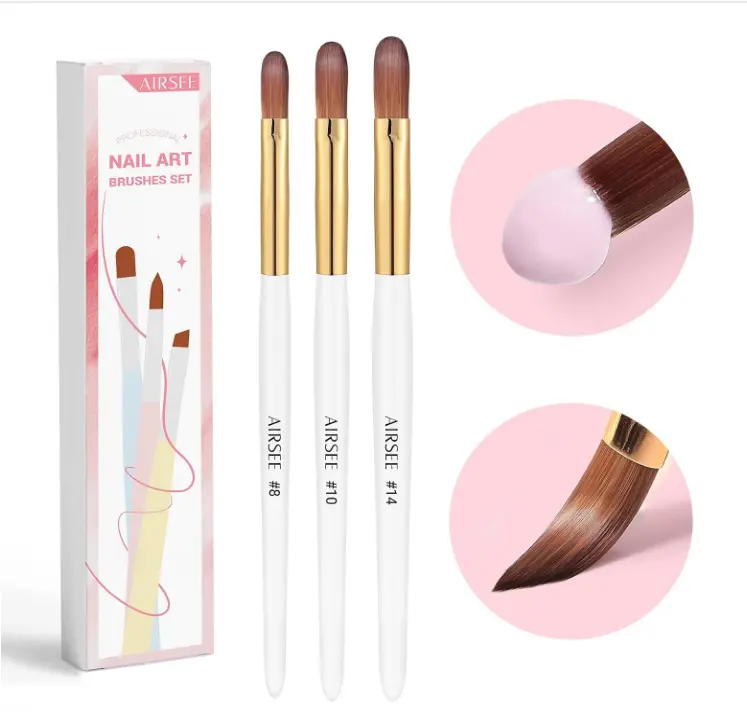 AIRSEE 3PCS Acrylic Nail Brush Set, Size 8/10/14 for Manicure,White