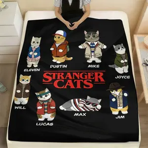 Stranger Cats Blanket , Retro 80s Funny Cat Graphic Blanket ,  Retro Sci Fi Cat Flannel Blanket ,Suitable for Sofa, Bed, Office and Outdoor Use ,Cozy Warm  Blankets All Seasons Living Room Decor