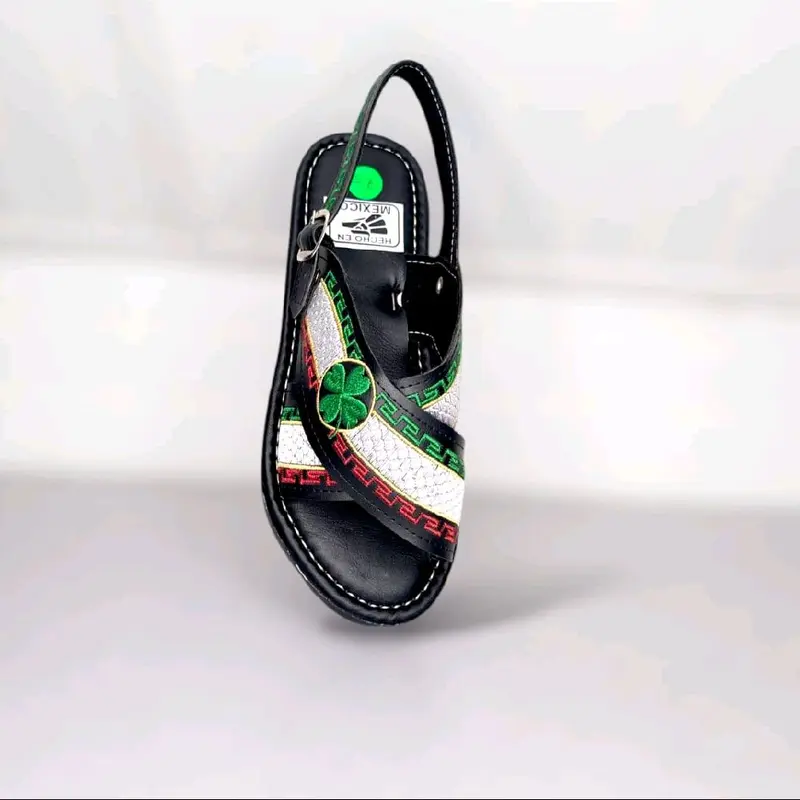 Men's Classic 4-Leaf Clover Cow Hide Leather Sandals - Footwear with Luck-Symbol Charm, Open Toe, Flat Heel, Waterproof, Lightweight, Breathable, Slip-Resistant Flexible Rubber Sole, Adjustable Strap, Buckle, Artisanal Casual Summer Walking Shoes