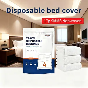 4-Piece Disposable Fitted Sheet Set 2 Pillowcases 1 Fitted Sheet 1 Duvet Cover Soft Non-Woven Skin-Friendly for Home Hotel Use Nonwoven