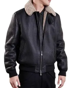 Men's Black Bomber Shearling Leather Jacket