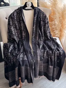 Unisex Casual Letter Pattern Scarf Shawl, Warm Fitted Wrap for Fall & Winter, Daily Wear for Air Conditioning Rooms, Textured Blanket Scarf