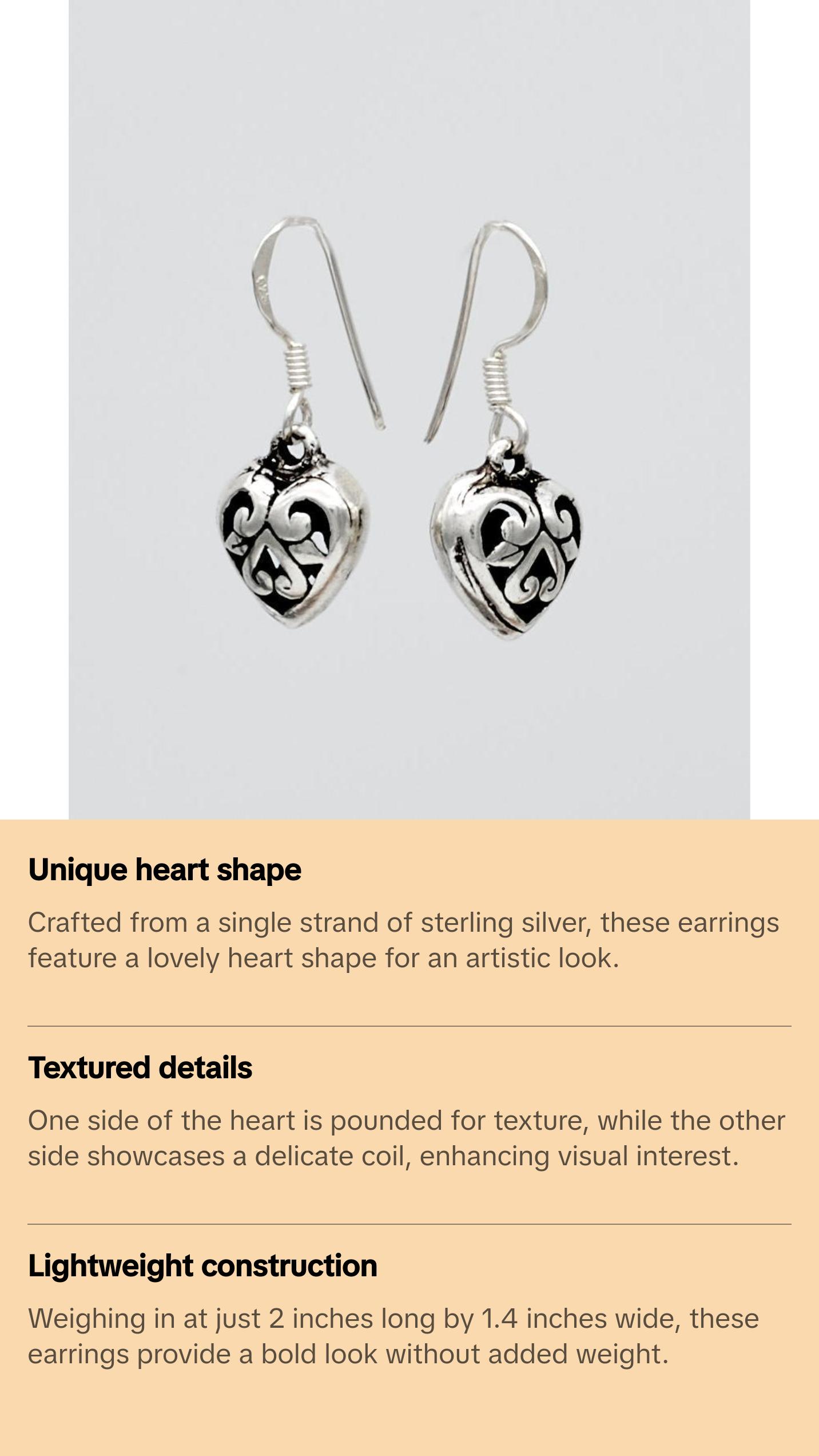 Curled Sterling Silver Heart Dangle Earrings Curled Sterling Silver Heart Dangle Earrings