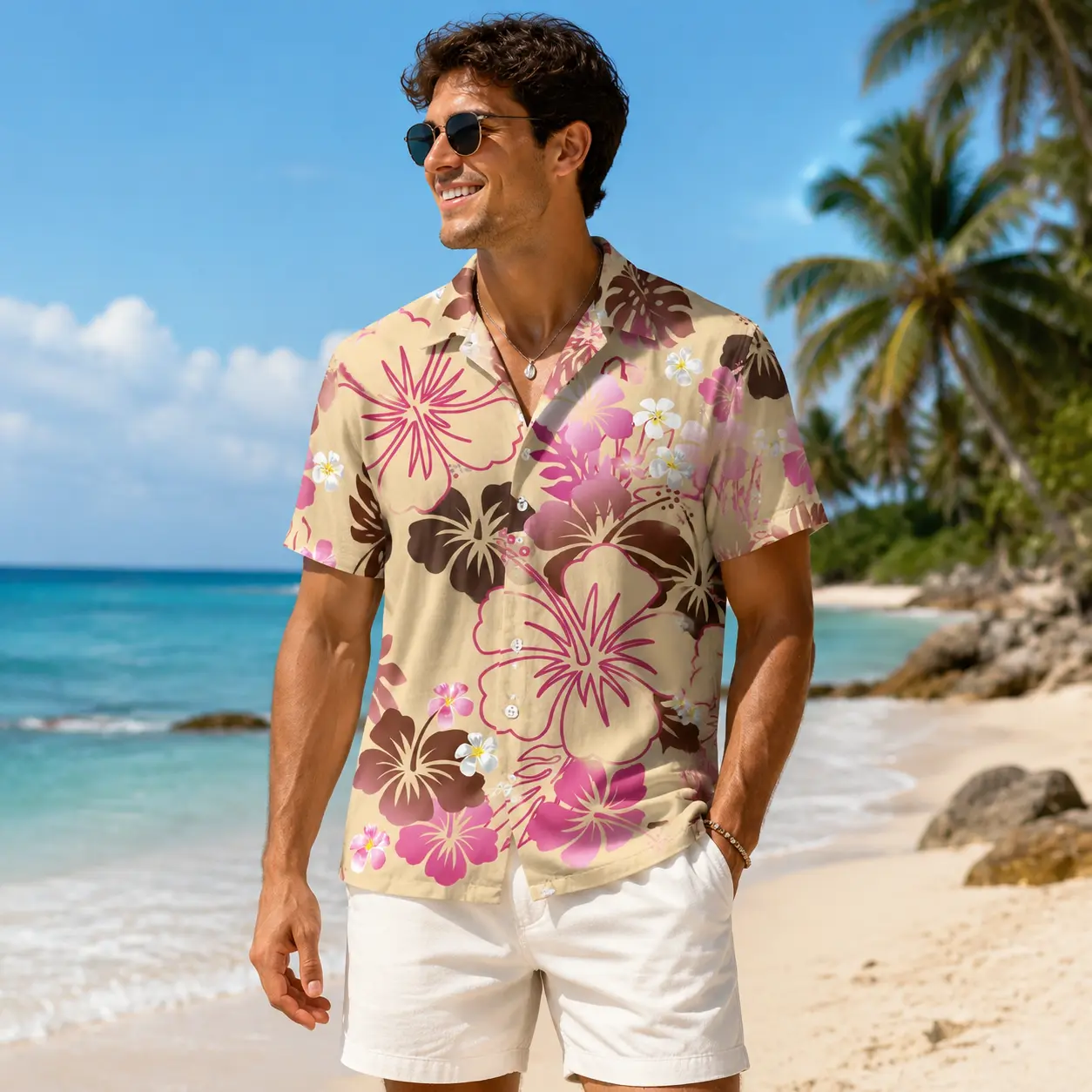 Men’s Hawaiian Shirt Tropical Floral Print, Beach Vacation Shirt, Casual Short Sleeve Button Down Shirt, Summer Resort Wear, Island Style Gift for Men