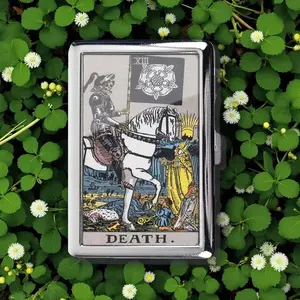 Death Tarot Card Cigarette Case Money Card Holder, Zigarettenetui, Business Card, Antique Alive, Flower