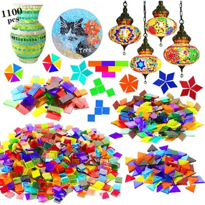 1100 count Mosaic Tiles, Glass Mosaic Tiles for Crafts Bulk, Stained Mosaic Glass Pieces, Mosaic Supplies for  Decoration, Art Crafts, DIY Projects, Transparent (Mixed Shape)
