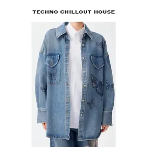 TCH-Light luxury,  Blue Butterfly denim jacket Coats Long Sleeve