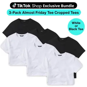 Cuts | Almost Friday Tee Women's Cropped T-Shirt 3-Pack | Classic Fit Crew Neck | Wrinkle Resistant Anti-Pilling Stretch Crop Top - White or Black