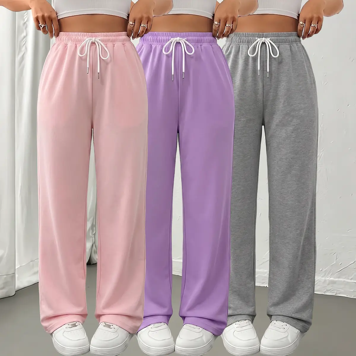 JOGWAVE 3PCS Women’s High-Waisted Wide-Leg Yoga Pants – Stretch fabric, with pockets, designed for curvy figures and plus-size women; business-casual long pants, stylish for everyday wear EverGoing 2026