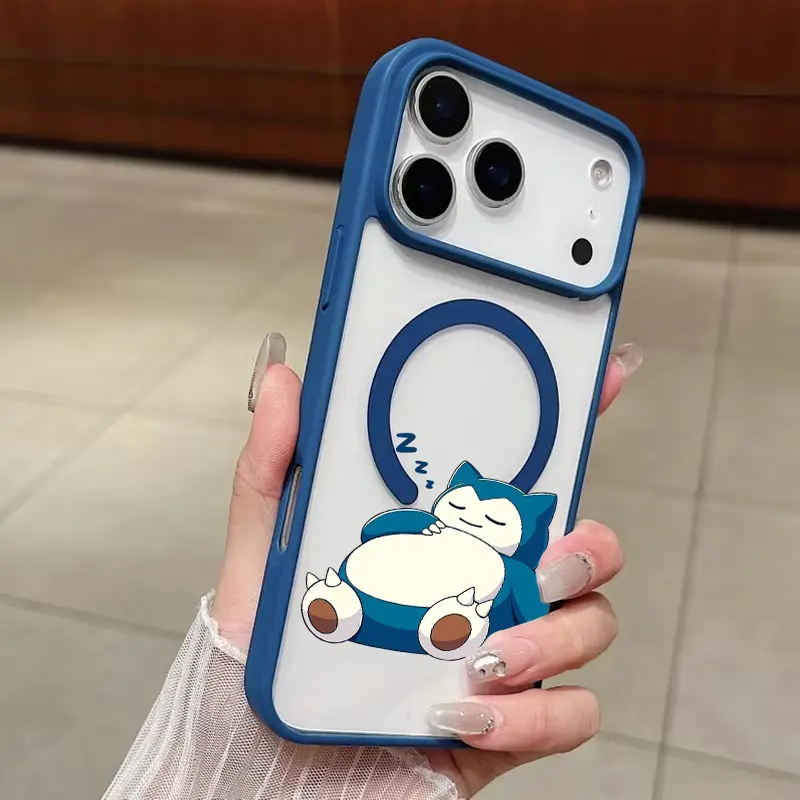 Sleeping Snorlax magnetic case with TPU frame — Compatible with iPhone 17/16/15/14/13/12 Pro Max/Plus and Galaxy S25/S24/S23/S22 Ultra/Plus/FE — Compatible with magnetic wireless charging trendy gift