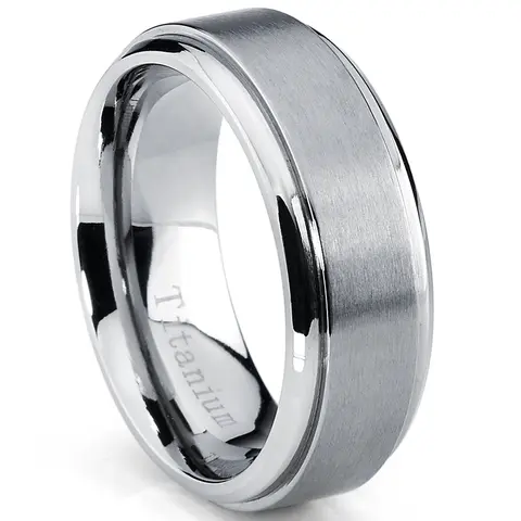 Men's Titanium Wedding Band - 8MM, High Polish-Brushed Matte Finish, Beveled Edges, Hypoallergenic, Scratch Resistant, Elegant Fashion Ring for Adults, Sizes 7 to 15 Including 11.5, Finger Ring, Elegant Fashion Rings