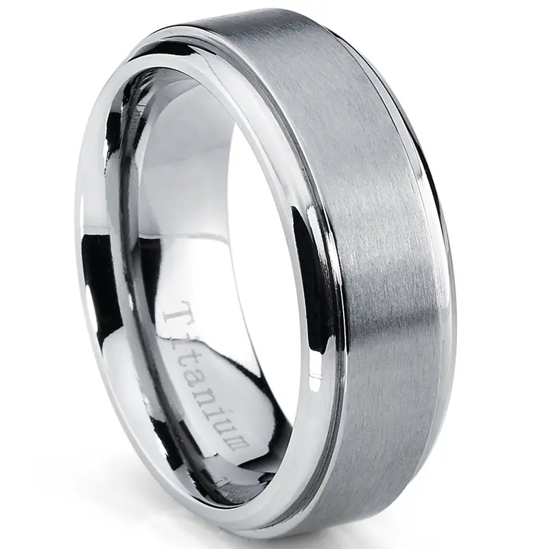 Men's Titanium Wedding Band - 8MM, High Polish-Brushed Matte Finish, Beveled Edges, Hypoallergenic, Scratch Resistant, Elegant Fashion Ring for Adults, Sizes 7 to 15 Including 11.5, Finger Ring, Elegant Fashion Rings