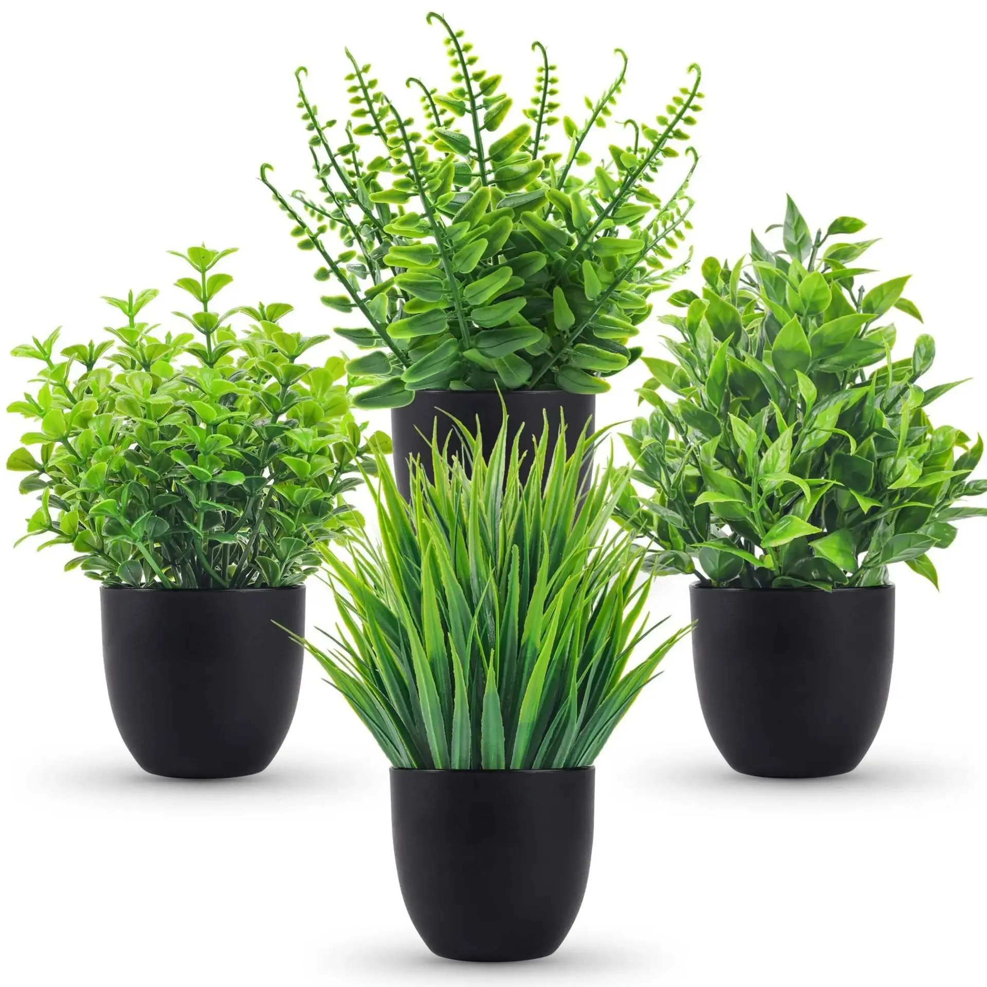 1/4 Pcs Artificial Greenery Potted Plants 4-Piece Set, Artificial Faux Greenery, Artificial Fern Plant, Artificial Shrubs, Mini Fake Desktop Plants, Fake Indoor Plants, Small Decorative Ornaments, Fake Plant Decoration for Office & Living Room