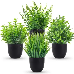 1/4 Pcs Artificial Greenery Potted Plants 4-Piece Set, Artificial Fern Plant, Mini Fake Desktop Plants, Small Decorative Ornaments for Office & Living Room