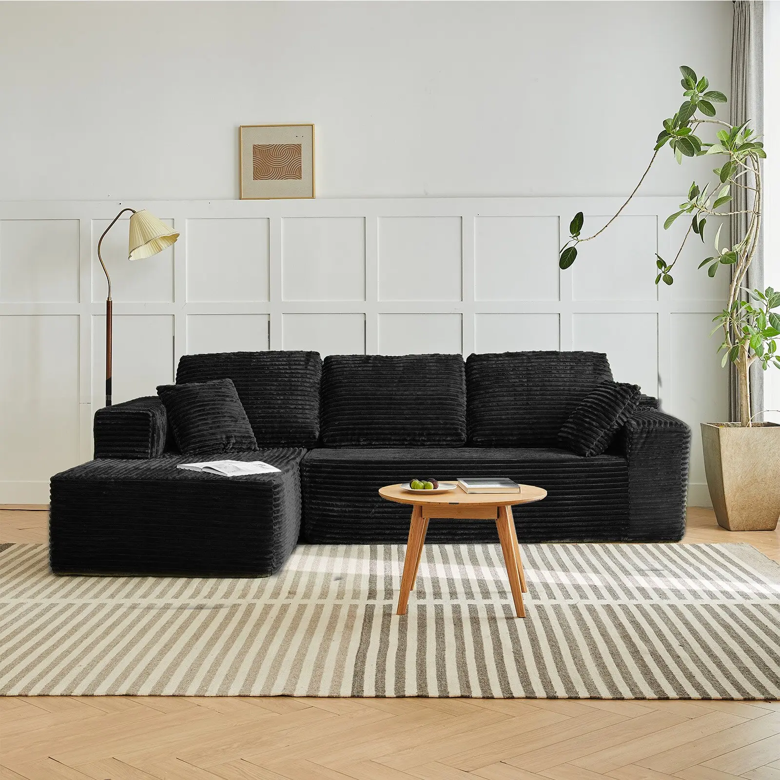 Fareforth 104" L-Shaped Corduroy Boneless Sectional Couch - Custom Modular Sofas for Living Room, Modern Living Room Decor, 5 Free Pillows, Deep Seats for 4-6 People, Free Combination Design, Comfortable Luxury Gathering Furniture