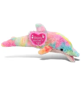DOLLIBU 14" Small Plush Heart Stuffed Toy - Super-Soft Polyester, Embroidered Accent, Ocean-Theme Rainbow Dolphin, Mother's Day Gift
