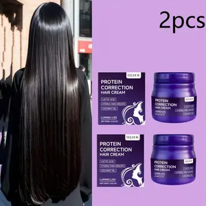 2-piece keratin straightening cream, infused with coconut oil, tames frizzy hair, smooths locks, repairs damaged strands, nourishes with hydrating formula, suitable for thick curly or wavy hair,
