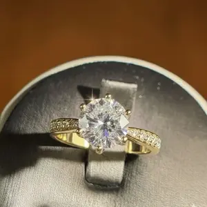 ETERNAL PROMISE    Item#00000005 European 14K Gold Plated Six-Prong Setting Round-Cut Large White Cubic Zirconia Adjustable Fashion Ring (Center Stone 2 Carat, Ring Size 6.5 and Up)