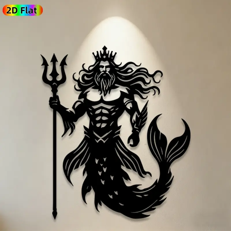 1pc Poseidon Metal Wall Art, Mythic Poseidon Statue Mural, Ideal Gift for New Year, Easter, Mythology Decor Enthusiasts, Rust-Resistant Metal Wall Decor Wall Sculptures, Perfect for Living Room Wall & Garden Fence, Unique Mythic Home Decor