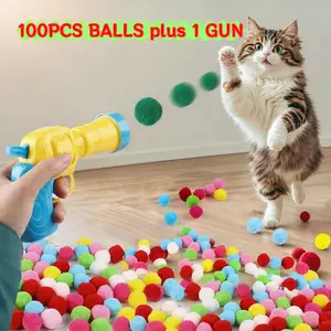 Cat Toy Plush Ball Launcher Interactive Pet Gun with 100PCS Soft Balls for Indoor Exercise & Fun