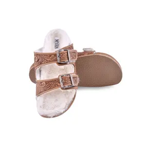 Myra Bags Trail Winder Hand Tooled Fur Comfort Leather Sandal - Footwear, Ideal for Walking