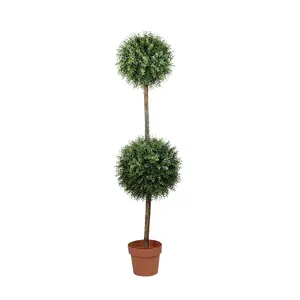Northlight 4.5' Potted 2-Tone Boxwood Double Ball Topiary Tree
