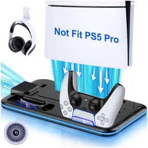 ESYWEN NinJoyGo PS5 Stand, PS5 Cooling Station with Controller Charging Station for PS5/PS5 Slim Disc Digital Console, PS5/PS5 Slim Accessories-Cooling Fan, Headset Holder, 15 Game Slot for PlayStation 5