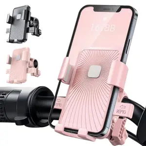 Unisex Bike Motorcycle Phone Holder Mount, 360° Rotation Shockproof Handlebar Clamp, Quick-Release Anti-Slip Design Easy Install for all 4.7-7" Smartphones, Universal For Scooter Ebike 0.8-1.1" Handlebar, Pink/Black