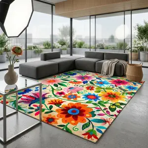 Extra Large Outdoor Mat Soft Faux Cashmere Vibrant Floral All-Weather Machine Washable Non-Slip Rubber Backing Perfect for Patio Balcony Living Room RV Camping Jumbo Sizes Outdoor Rug Door Mat Pergola Mat Deck Mat