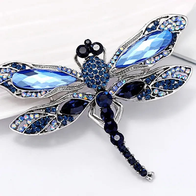 LUX-JELWEL - Blue Crystal Vintage Dragonfly Brooches for Women High Grade Fashion Insect Brooch Pins Coat Accessories Animal Jewelry Gifts