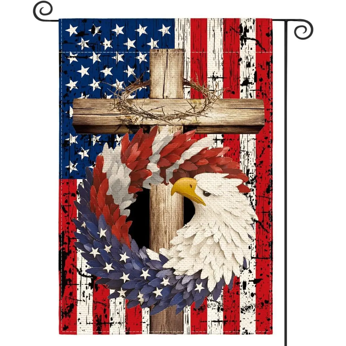 Patriotic Eagle & Cross Garden Flag - 12x18 Inch Double-Sided American Display Festive Flag, USA 4th of July Yard Decoration, American Display Festive Flags