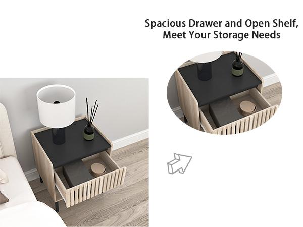 Set of 2 Modern Fence Nightstands ,Boho Khaki Bedside Table Set of 2, End Table with Open Storage Space & Metal Legs, Bedroom Night Stand