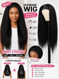Kinky Straight Headband Wig, Soft & Natural Look, Glueless Design for Women, Long Italian Yaki Synthetic Half Wig