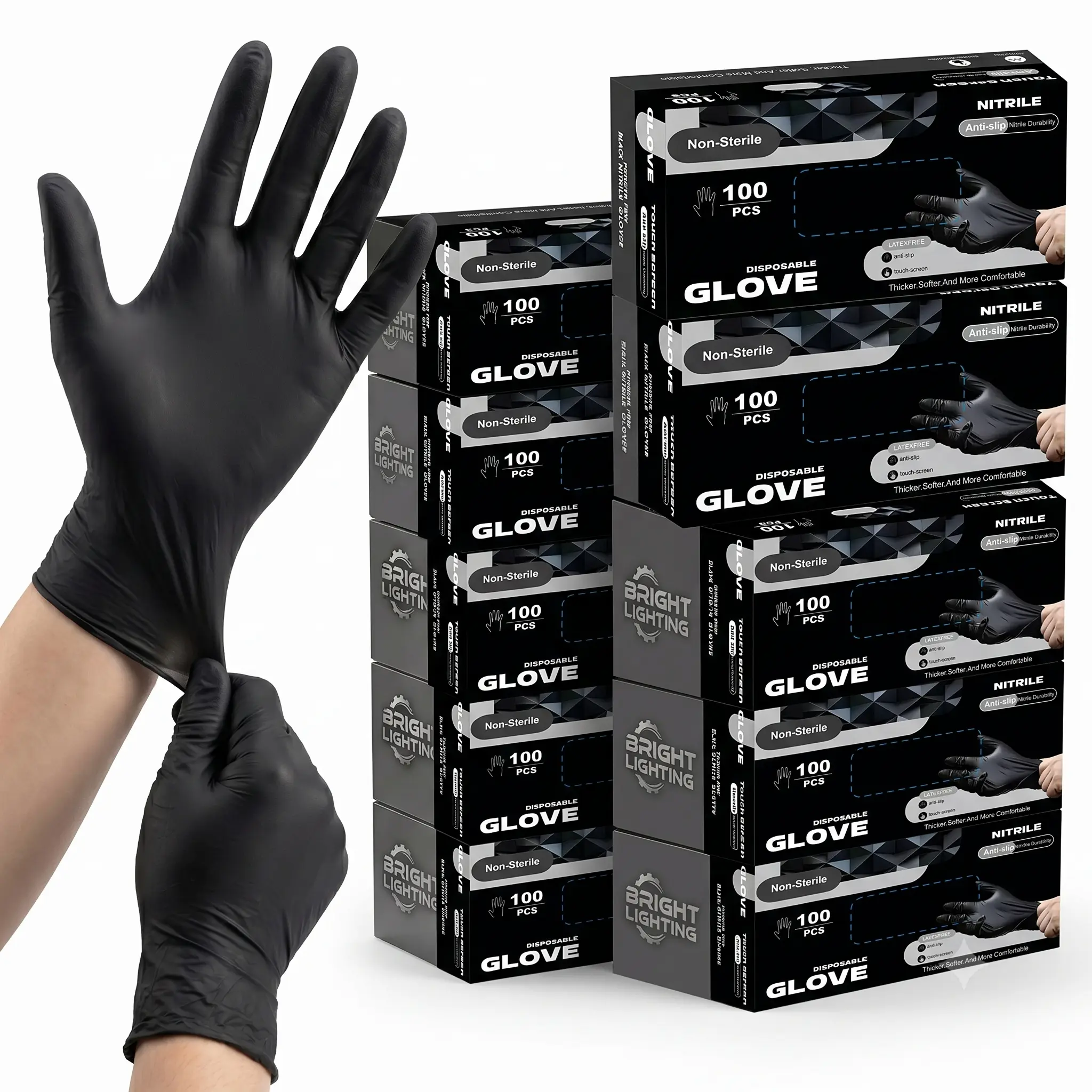 6 Mil Black Nitrile Abrasion Resistant Cleaning Gloves - Anti Slip, Full-Finger, Extra Duty, Medical Exam Grade, All-Disposable, Latex-Free, Powder-Free, Touchscreen-Friendly, Food-Safe, Waterproof, Chemical Exposure Resistant, 100-Count Household Box, Al