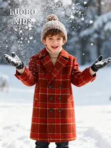 【 LUOBOKIDS 】 Children's thick plaid cotton jacket, Western College style coat, winter warm jacket, suitable for children with a height of 90-160cm, Thick Heavy Coats