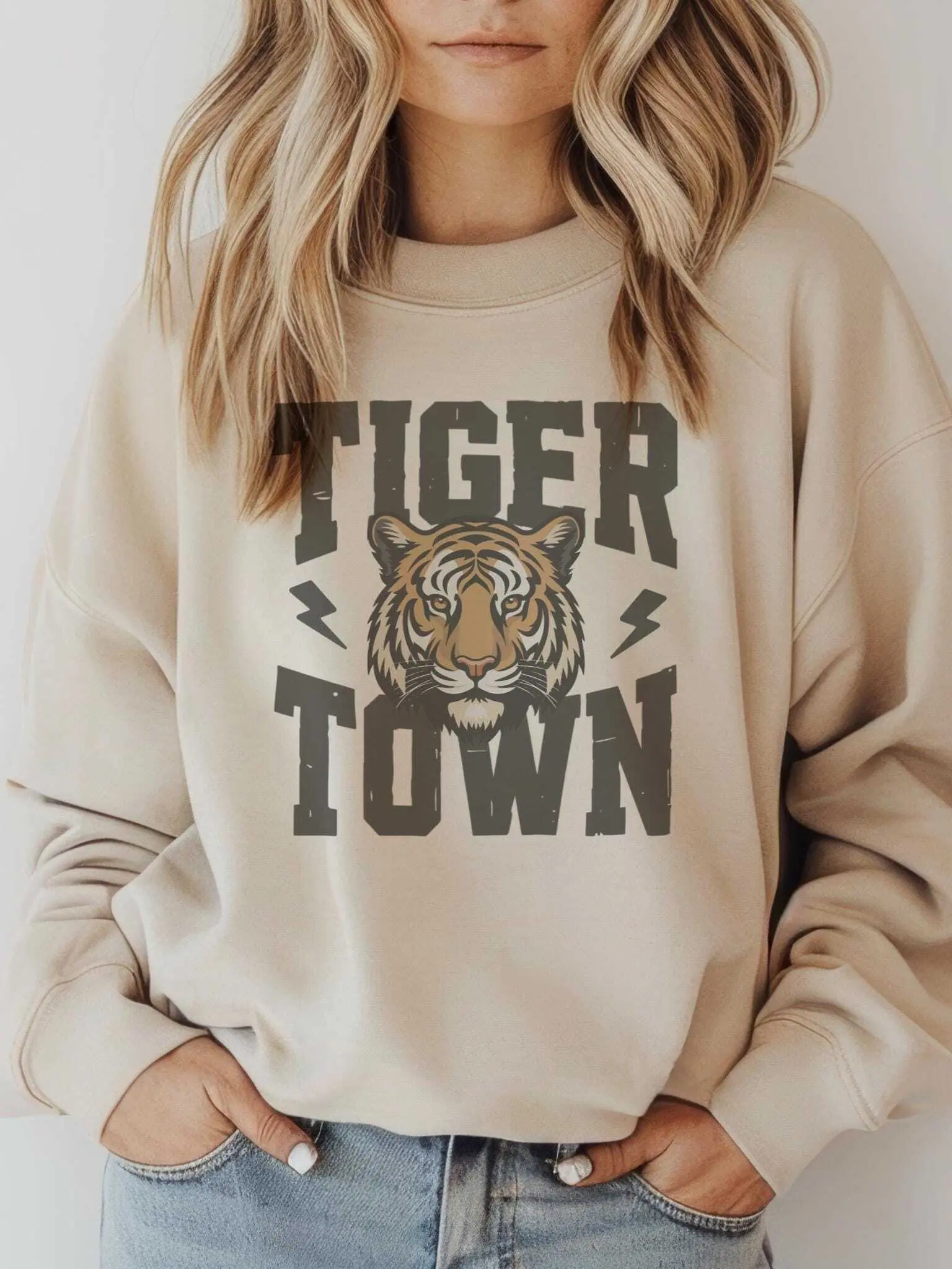 Tiger Town Sweatshirt | Retro Tiger Graphic Pullover | Game Day Spirit Crewneck | Vintage Collegiate Sports Sweatshirt, Tiger mascot shirt Cotton Trending