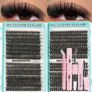 60D/80D Dense False Eyelash Set, Fluffy Eyelashes Cluster, D Curl Mixed Length, Non-Toxic, Includes Adhesive and Tools, DIY Lash Extension Kit