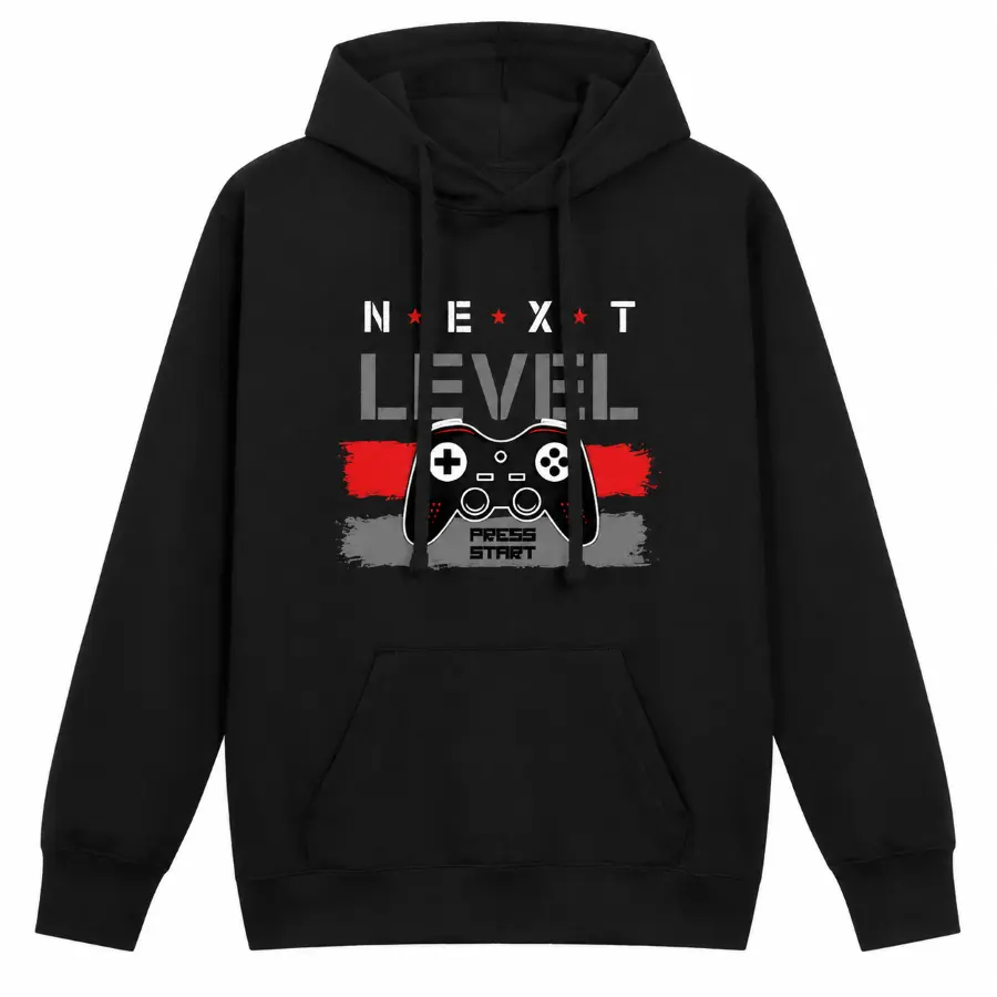 Gaming Controller Next Level Print Hooded Sweatshirt Loose Fit Long Sleeve Pullover Hoodie For Men Women Video Game Fan Casual Streetwear