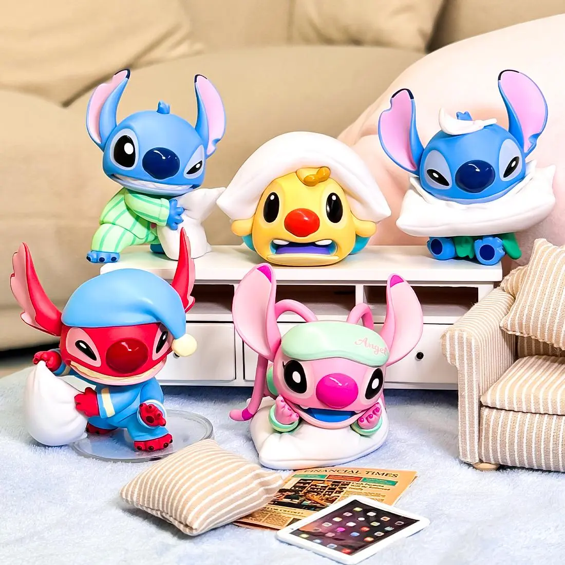 Disney Stitch Pillow Fight Blind Box Figurines Lovely Pajama Themed Character Dolls Exquisite Detailed Sculpture Ideal Collectible Surprise Gift For Anime Fans And Holiday Presents