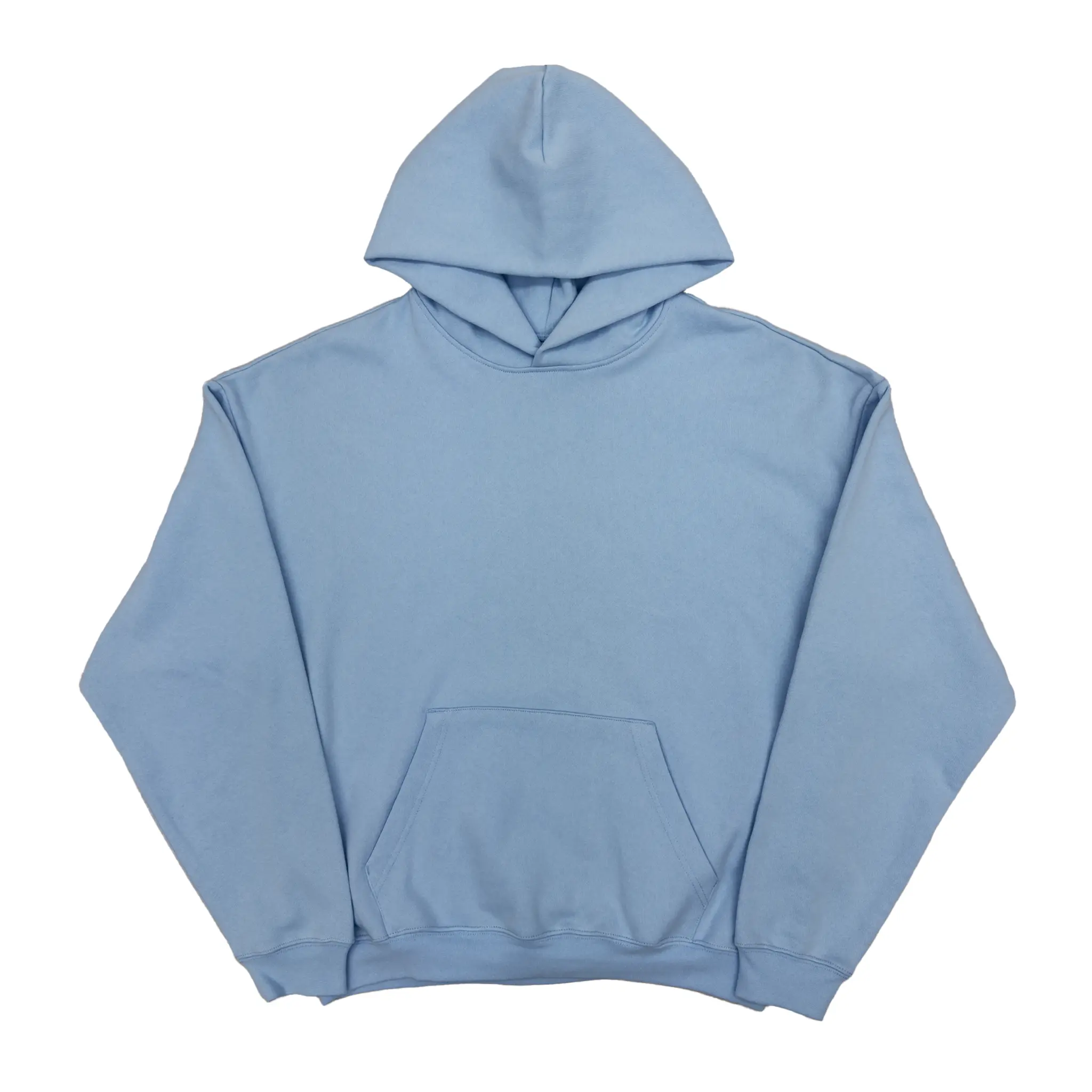 Men's 600 GSM Cotton Core Hoodie, Baby Blue Tops with Ribbed Details and Kangaroo Pocket