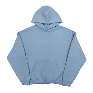 Men's 600 GSM Cotton Core Hoodie, Baby Blue Tops with Ribbed Details and Kangaroo Pocket