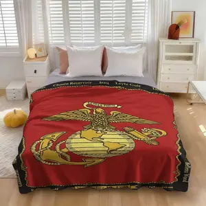 USMC Eagle Globe Anchor Fleece Blanket - Semper Fidelis Marine Corps Throw for Veterans , US Marine Corps - Emblem Blanket ，USMC Veteran Gift Blanket