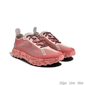 Coral Pink Runners with Light Gray-Silver Structural Line, Warm Orange Transition Band & Off-White Contoured EVA Midsole — Dark Gray Rubber Outsole, Geometric Groove Tread