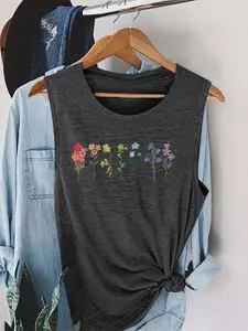 Women's Floral Print Round Neck Tank Top, Casual Sleeveless Top for Summer, Ladies Clothes for Daily Wear, Boho Bohemian Sleeveless