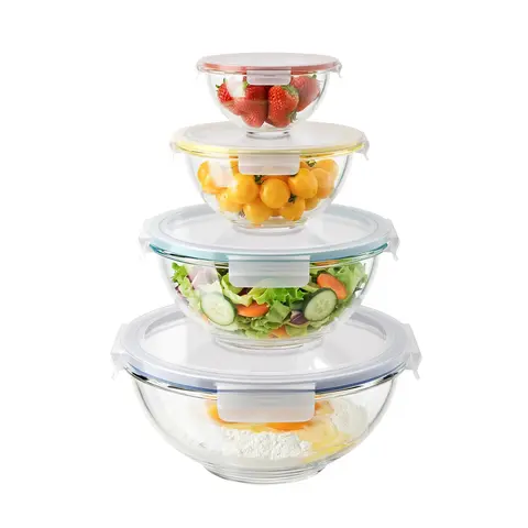 Food Grade Glass Mixing Bowls with Lids Set - Stackable, Thermal-Safe, Microwavable, Dishwasher-Safe Nesting Home Organizer Storage Tableware (6.09oz/180ml, 67.6oz/2000ml) for Contemporary Kitchen Culinary Use